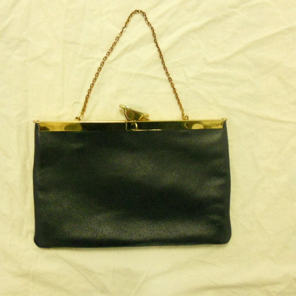 Vtg Etra Leather Mini Convertible Clutch Navy Mid Century Mod 60s